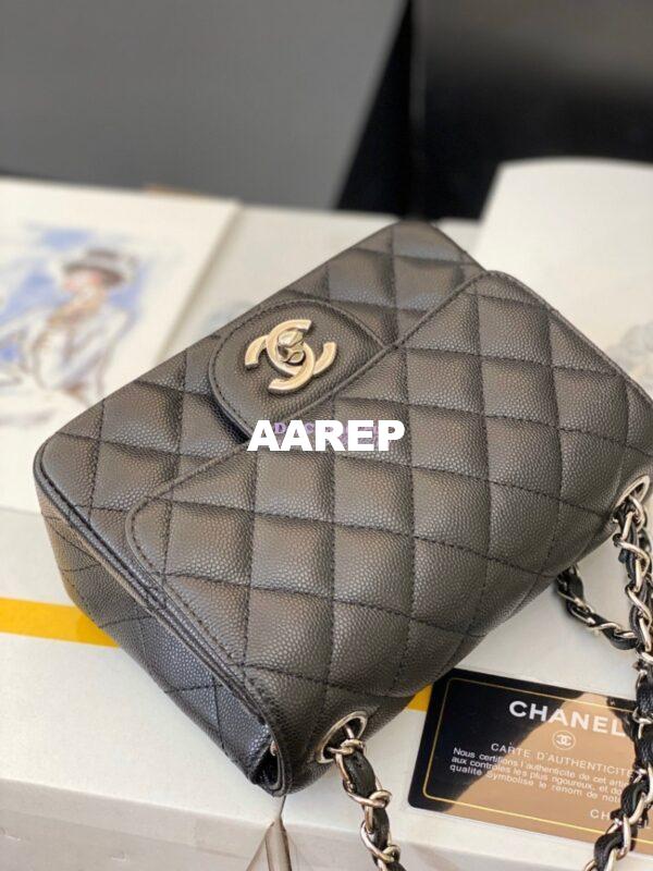 Replica Chanel Quilted Mini Classic Flap Bag Tiny Grainy Caviar with Edge Stitching Black 13