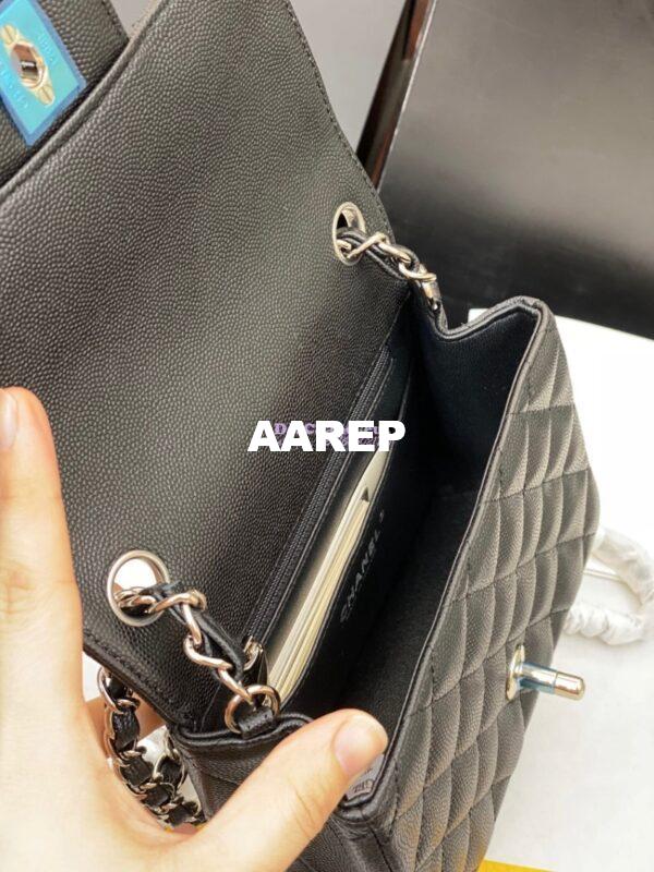Replica Chanel Quilted Mini Classic Flap Bag Tiny Grainy Caviar with Edge Stitching Black 16