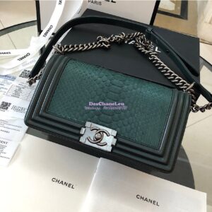 Replica Chanel Python Boy Chanel Flap Bag Ruthenium Hardware Dark Green