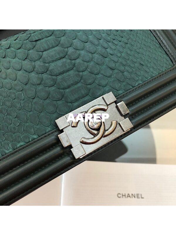 Replica Chanel Python Boy Chanel Flap Bag Ruthenium Hardware Dark Green 6