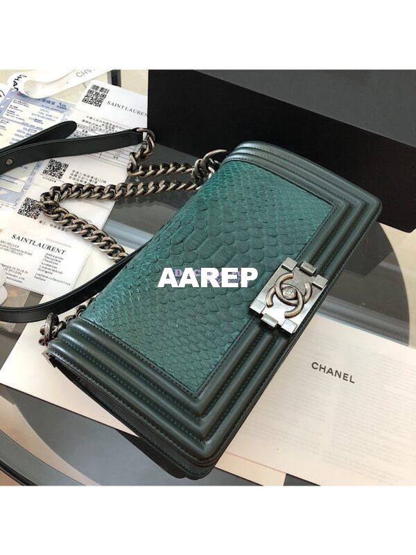 Replica Chanel Python Boy Chanel Flap Bag Ruthenium Hardware Dark Green 7