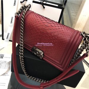 Replica Chanel Python Boy Chanel Flap Bag Ruthenium Hardware Claret Red 2