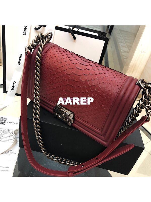 Replica Chanel Python Boy Chanel Flap Bag Ruthenium Hardware Claret Red 4