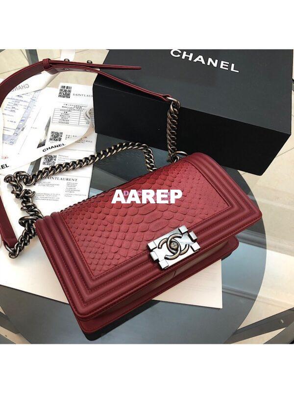 Replica Chanel Python Boy Chanel Flap Bag Ruthenium Hardware Claret Red 5