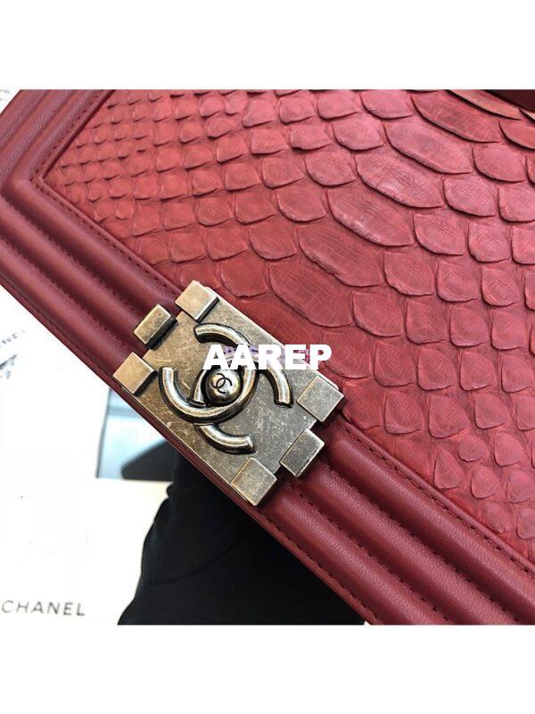 Replica Chanel Python Boy Chanel Flap Bag Ruthenium Hardware Claret Red 6