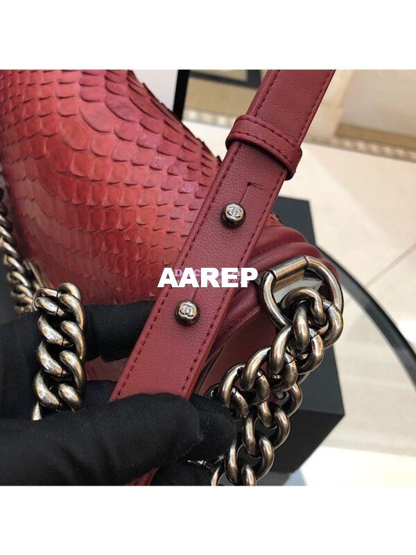Replica Chanel Python Boy Chanel Flap Bag Ruthenium Hardware Claret Red 8