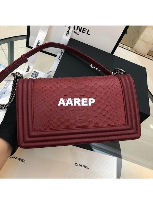 Replica Chanel Python Boy Chanel Flap Bag Ruthenium Hardware Claret Red 11