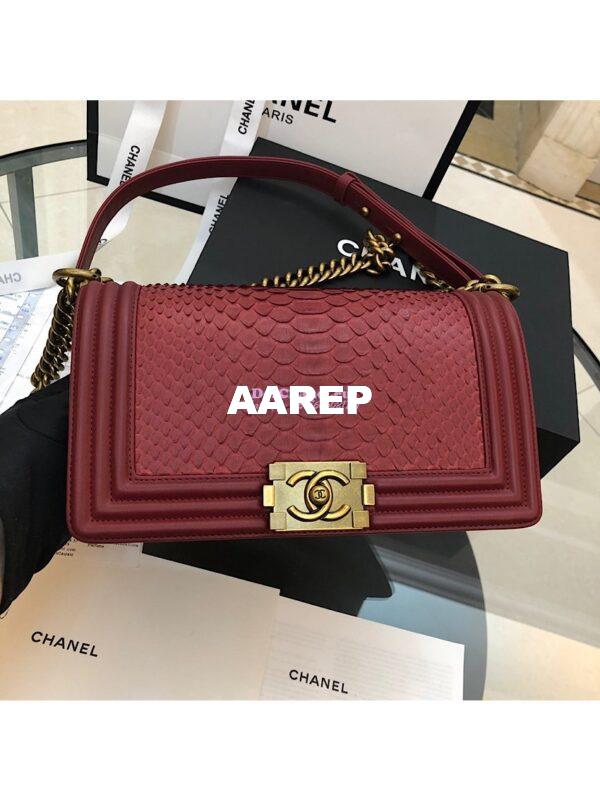 Replica Chanel Python Boy Chanel Flap Bag Ruthenium Hardware Claret Red 12