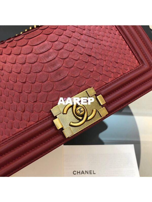 Replica Chanel Python Boy Chanel Flap Bag Ruthenium Hardware Claret Red 13