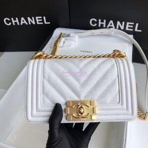 Replica Chanel Chevron Boy Flap Bag in Caviar White 2