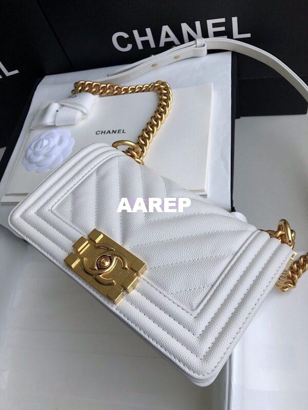Replica Chanel Chevron Boy Flap Bag in Caviar White 3