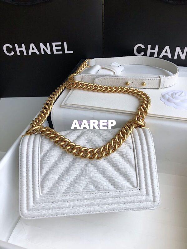 Replica Chanel Chevron Boy Flap Bag in Caviar White 4