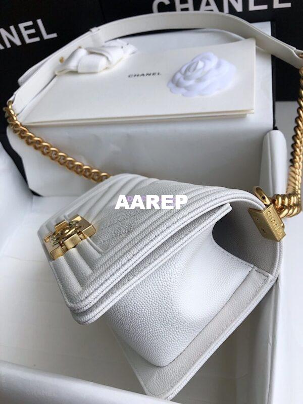 Replica Chanel Chevron Boy Flap Bag in Caviar White 5