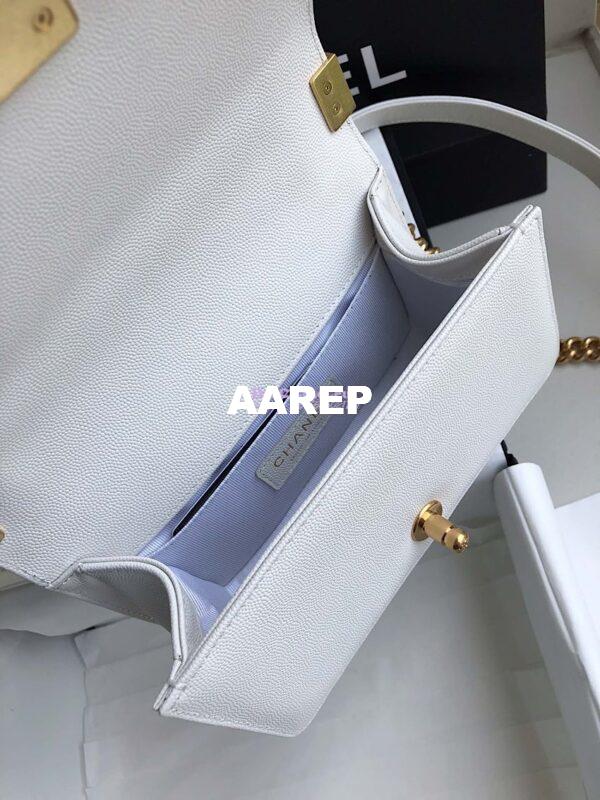 Replica Chanel Chevron Boy Flap Bag in Caviar White 6