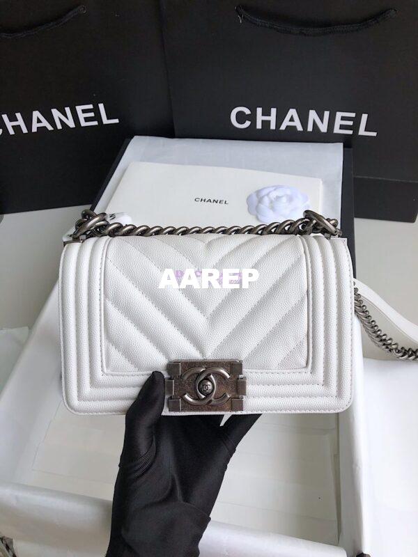 Replica Chanel Chevron Boy Flap Bag in Caviar White 10