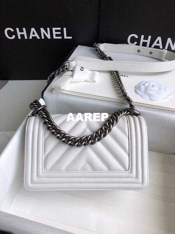 Replica Chanel Chevron Boy Flap Bag in Caviar White 12
