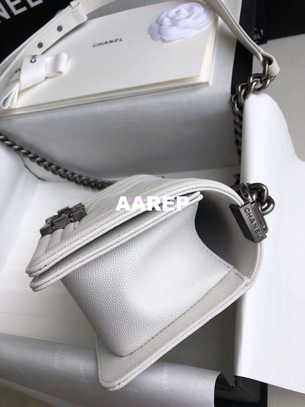 Replica Chanel Chevron Boy Flap Bag in Caviar White 13