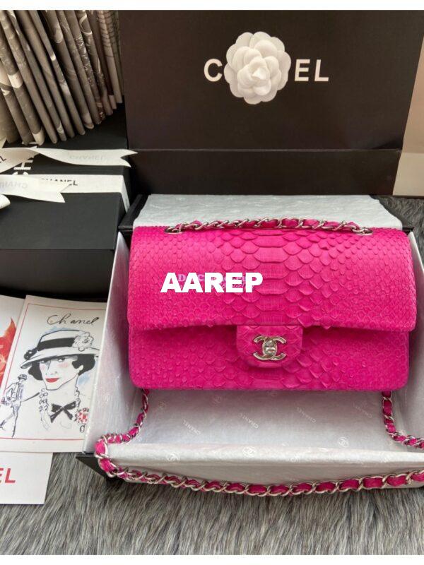Replica Chanel Python Leather CF Classic Flap Bag Coral Pink 14