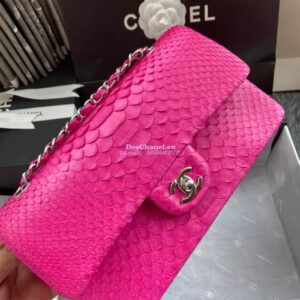 Replica Chanel Python Leather CF Classic Flap Bag Coral Pink 14 2