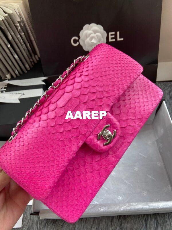 Replica Chanel Python Leather CF Classic Flap Bag Coral Pink 14 2