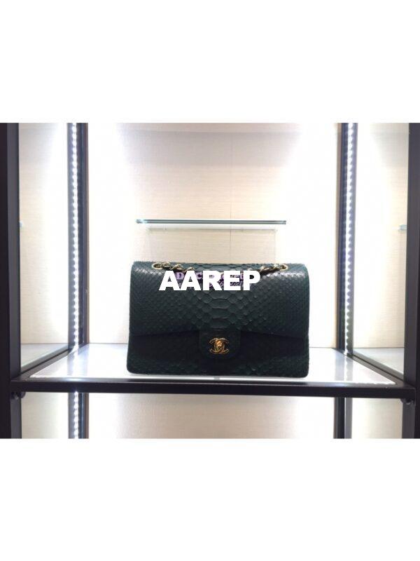 Replica Chanel Python Leather CF Classic Flap Bag Dark Green 13 3