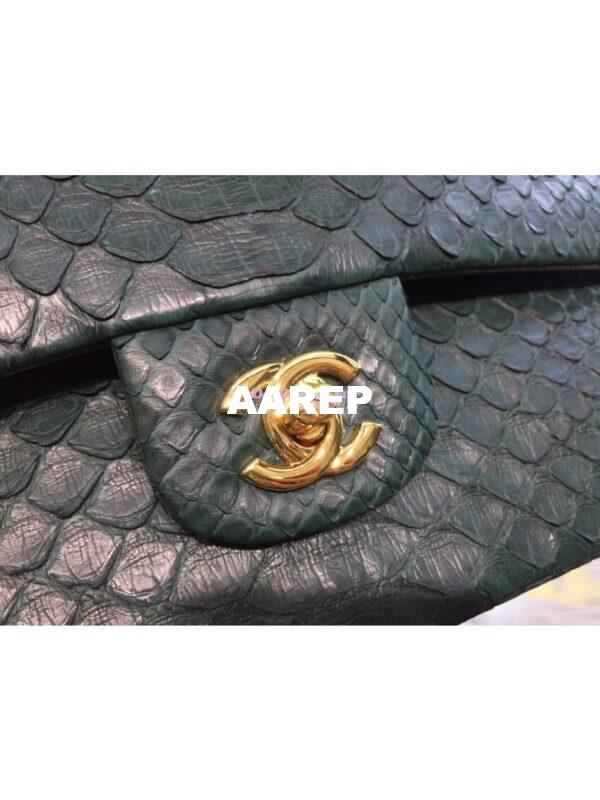 Replica Chanel Python Leather CF Classic Flap Bag Dark Green 13 5