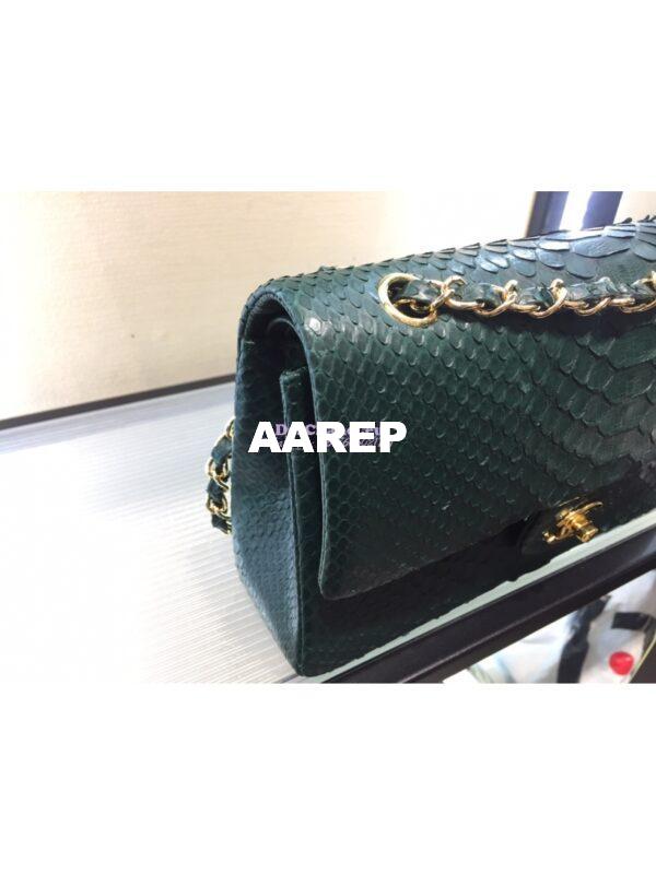 Replica Chanel Python Leather CF Classic Flap Bag Dark Green 13 6