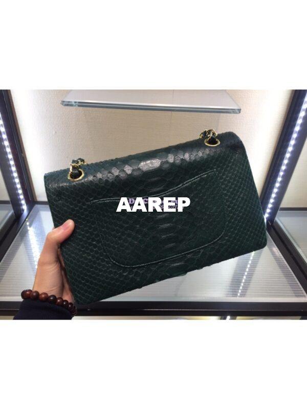 Replica Chanel Python Leather CF Classic Flap Bag Dark Green 13 8