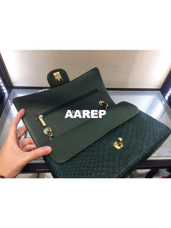 Replica Chanel Python Leather CF Classic Flap Bag Dark Green 13 9