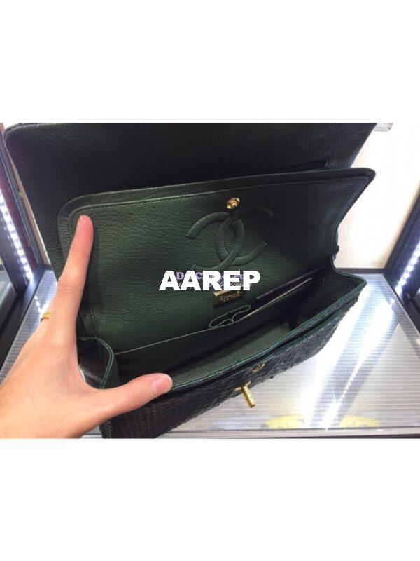 Replica Chanel Python Leather CF Classic Flap Bag Dark Green 13 10