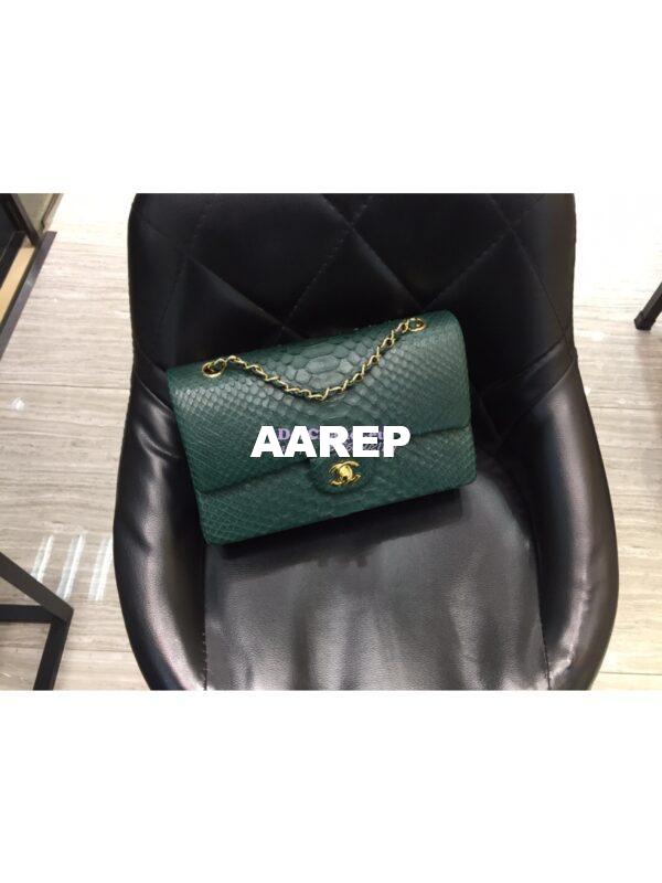 Replica Chanel Python Leather CF Classic Flap Bag Dark Green 13 11