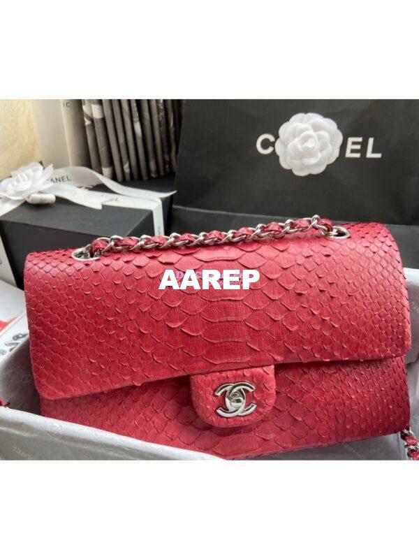 Replica Chanel Python Leather CF Classic Flap Bag Red 12 5