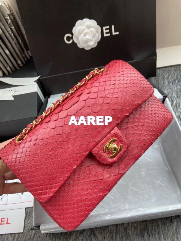 Replica Chanel Python Leather CF Classic Flap Bag Red 12 6