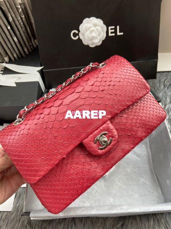 Replica Chanel Python Leather CF Classic Flap Bag Red 12 7