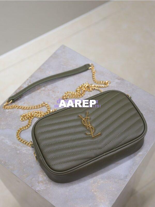 Replica YSL Saint Laurent Quilted Matelasse Monogram Mini Lou Camera Bag Deep Musk 4