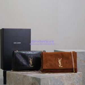 Replica YSL Saint Laurent Reversible Kate Medium In Crocodile-embossed Leather and Suede 553804 Black and Military Taupe