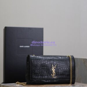Replica YSL Saint Laurent Reversible Kate Medium In Crocodile-embossed Leather and Suede 553804 Black and Military Taupe 2