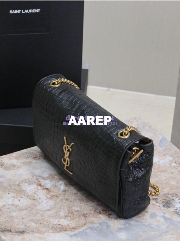 Replica YSL Saint Laurent Reversible Kate Medium In Crocodile-embossed Leather and Suede 553804 Black and Military Taupe 8