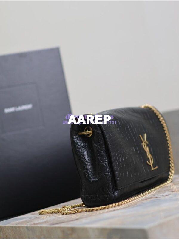 Replica YSL Saint Laurent Reversible Kate Medium In Crocodile-embossed Leather and Suede 553804 Black and Military Taupe 11