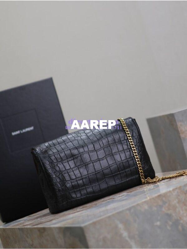 Replica YSL Saint Laurent Reversible Kate Medium In Crocodile-embossed Leather and Suede 553804 Black and Military Taupe 12