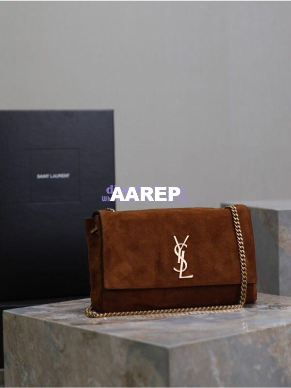 Replica YSL Saint Laurent Reversible Kate Medium In Crocodile-embossed Leather and Suede 553804 Black and Military Taupe 13