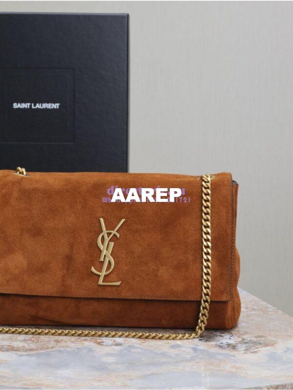Replica YSL Saint Laurent Reversible Kate Medium In Crocodile-embossed Leather and Suede 553804 Black and Military Taupe 14