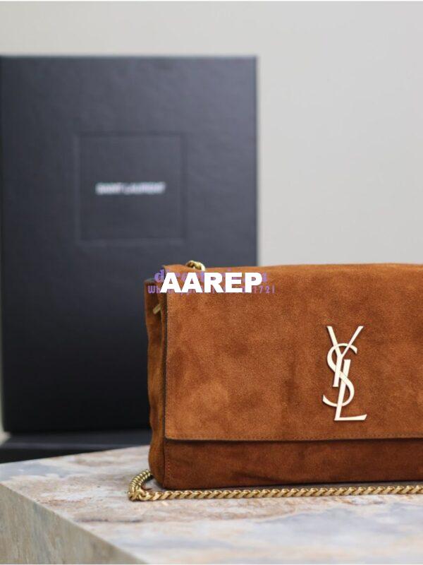 Replica YSL Saint Laurent Reversible Kate Medium In Crocodile-embossed Leather and Suede 553804 Black and Military Taupe 17