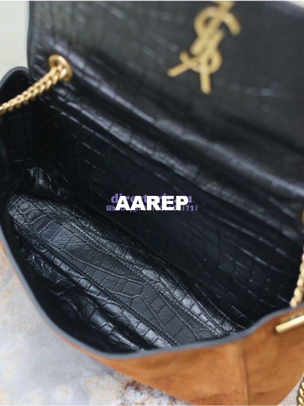 Replica YSL Saint Laurent Reversible Kate Medium In Crocodile-embossed Leather and Suede 553804 Black and Military Taupe 20