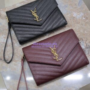 Replica YSL Saint Laurent Monogram Clutch in Quilted Grain De Poudre Embossed Leather 617662 Wine
