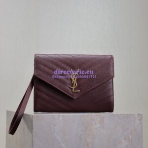 Replica YSL Saint Laurent Monogram Clutch in Quilted Grain De Poudre Embossed Leather 617662 Wine 2