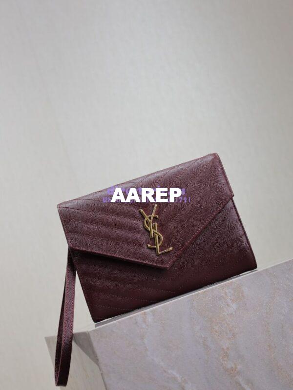 Replica YSL Saint Laurent Monogram Clutch in Quilted Grain De Poudre Embossed Leather 617662 Wine 6