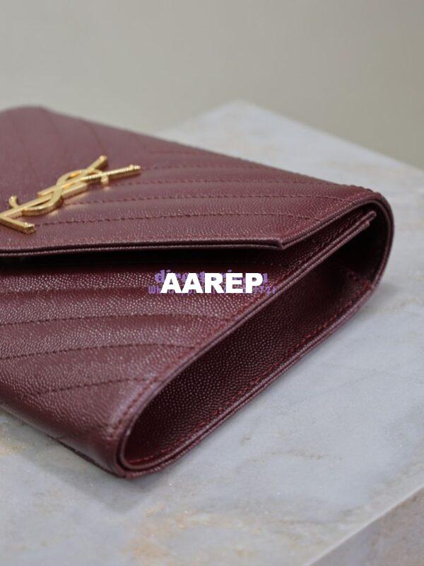 Replica YSL Saint Laurent Monogram Clutch in Quilted Grain De Poudre Embossed Leather 617662 Wine 7