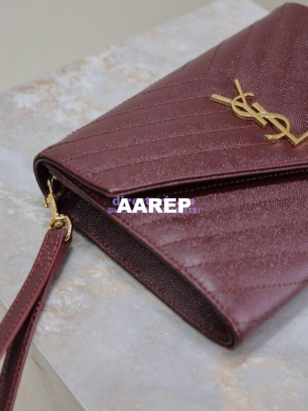 Replica YSL Saint Laurent Monogram Clutch in Quilted Grain De Poudre Embossed Leather 617662 Wine 8
