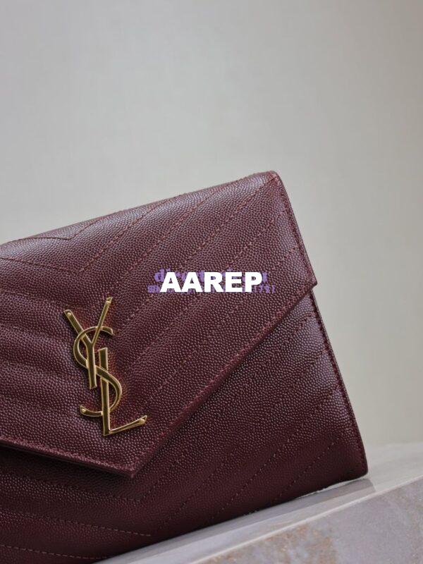 Replica YSL Saint Laurent Monogram Clutch in Quilted Grain De Poudre Embossed Leather 617662 Wine 9